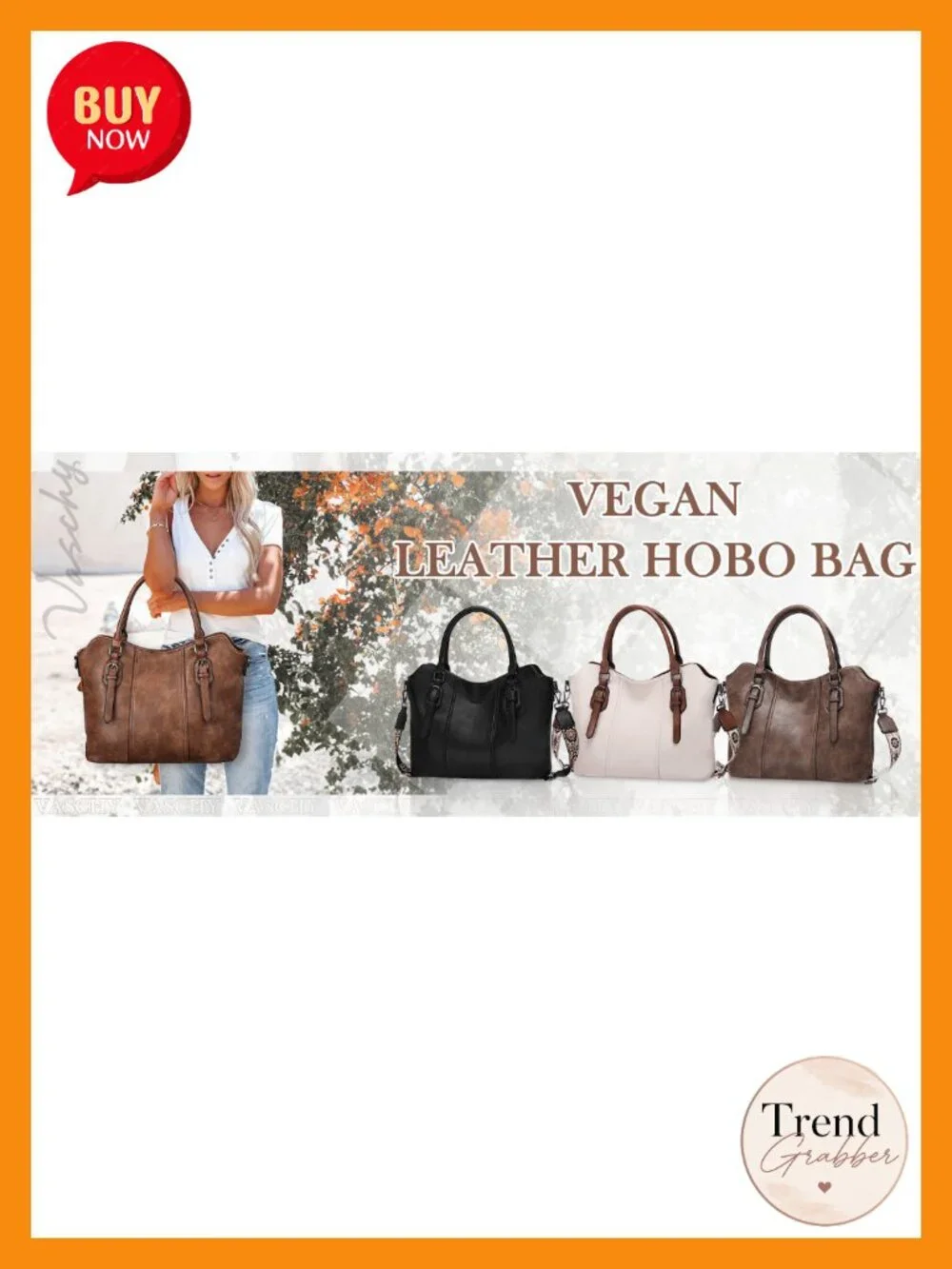 Vegan Leather Hobo Purse with Two Straps - Crossbody Shoulder Tote Bag